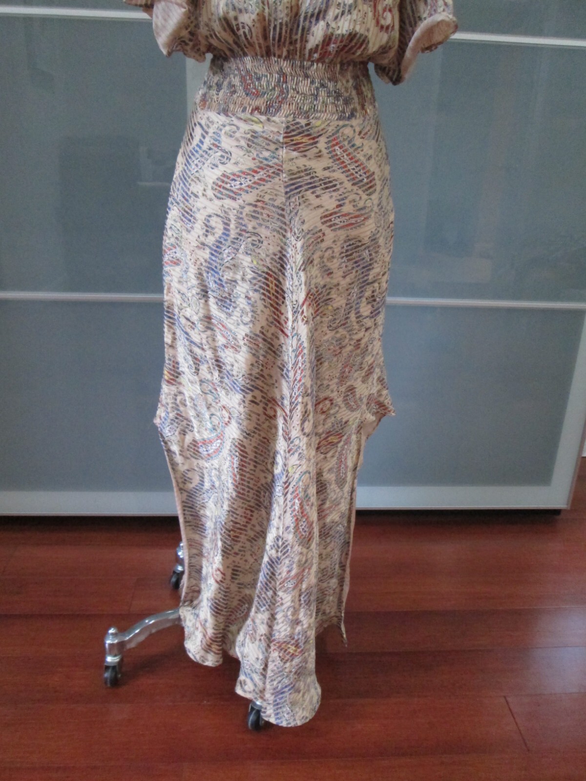 MAJE Rachel Paisley Smocked Waist Asymmetrical Maxi Dress Size 2