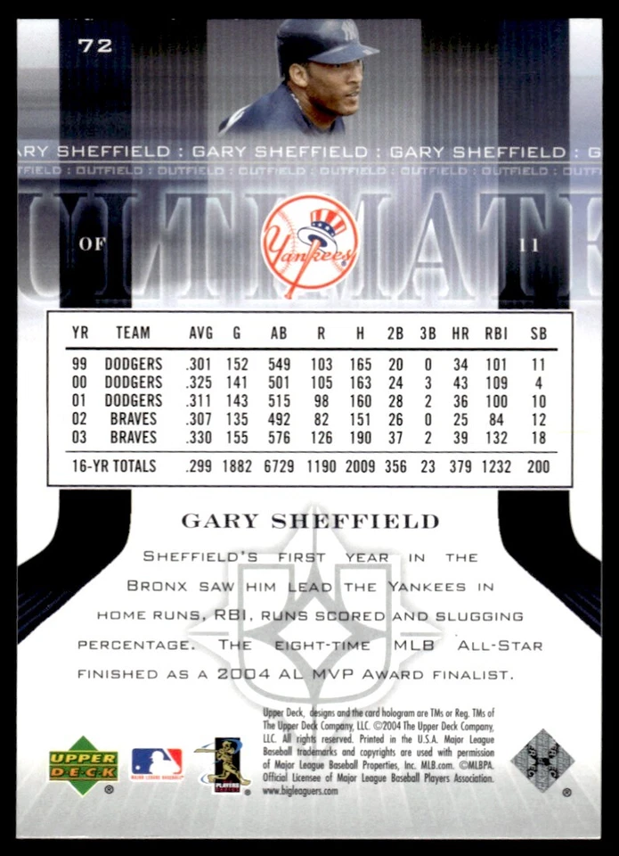 2004 Upper Deck Ultimate Collection Gary Sheffield /675 New York Yankees #72 - Image 2 of 2
