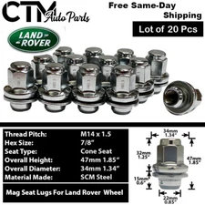 20x Chrome Mag 14x1.5 Lug Nut Range Rover LR2/3/4 Discovery Defender Stock Wheel