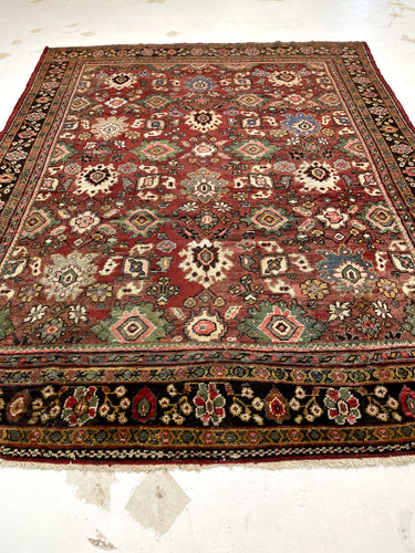 Antique Oriental Hand-Knotted Wool Area Rug Red/Ivory/Green/Blue 7'11" x 10'10"