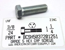 3/8-24x1-1/4 Hex Head Cap Screws Grade 5 Steel Zinc Plated (10)