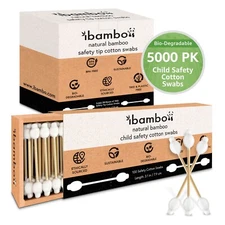 Ibambo Bamboo Child Safety Cotton Swabs - 5000 Pack, for Ear and Nose Cleaning