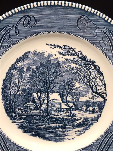 2er Set Vintage Royal Currier und Ives blau und weiß 10" Essteller (USA) - Bild 4 von 8