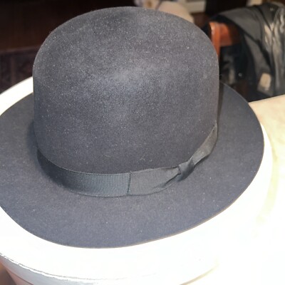 Hermes silk in wool x rayon felt hat long brim ribbon 59  display picture 1