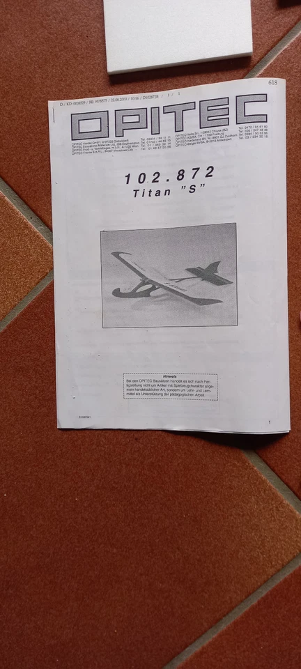 Segelflugmodell für Anfänger Opitec Bausatz Titan "S" - Bild 2 von 4