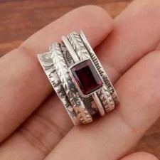 Garnet Spinner Solid 925 Sterling Silver Meditation Women Ring All Size R293