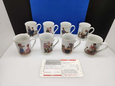 8 Vintage 1982 Norman Rockwell Museum Coffee Cups Original Packing Slip