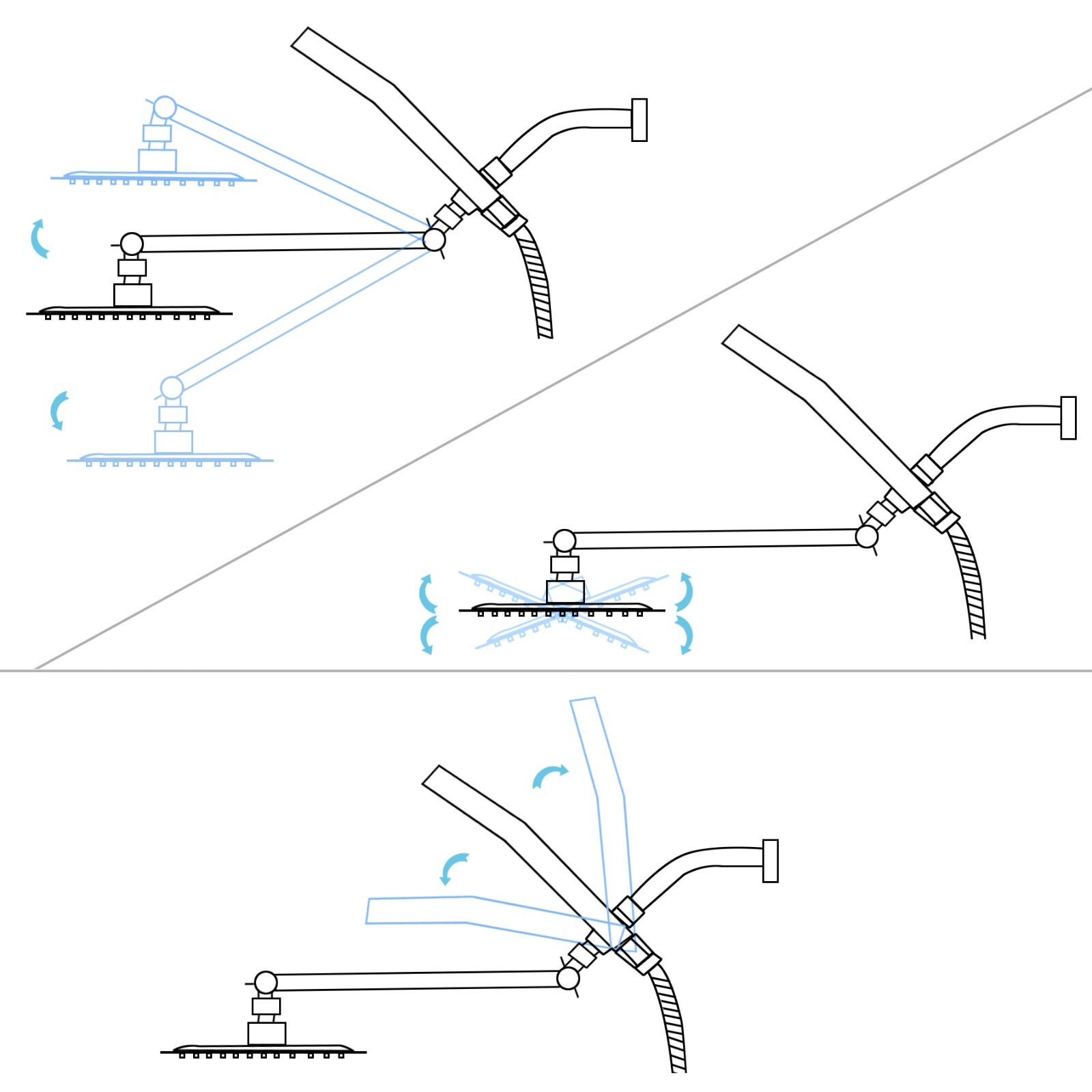 Black All Metal Square Shower Head Combo 8" Rain Shower Head Handheld