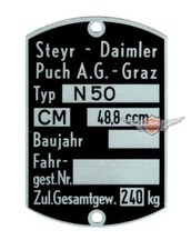Puch N 50 Racing SL Mofa Moped Rahmen Typenschild Typ Schild Original