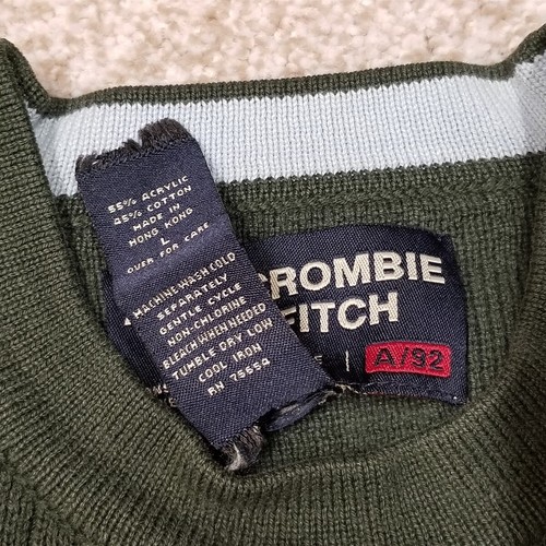 Abercrombie Fitch Sweater Mens Large Green Crewneck Pullover Knit Casual VTG - Picture 7 of 12