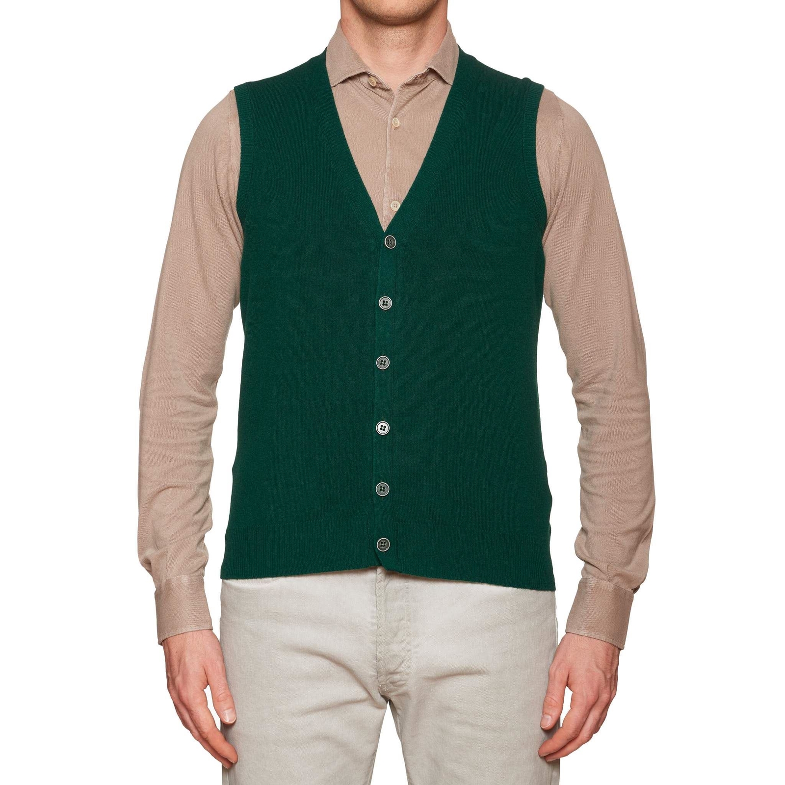 FEDELI Green Cashmere Sleeveless Cardigan Sweater NEW Slim Fit | eBay