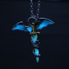 Stainless Steel Luminous Fly Dragon Sword Pendant Chain Necklace Mens Jewelry sh