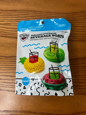3-pk Beverage Boat Inflatable Pool Float Fruit Cup Drink Can Holder BigMouth New