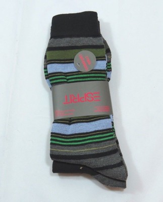 Men's 2 Pack ESPRIT Gray green black stripes Argyle crew socks size 10-13 