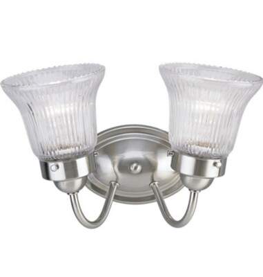 Progress Lighting P3288-09 Brushed Nickel Fluted Clear Glass Shades Vanity Light