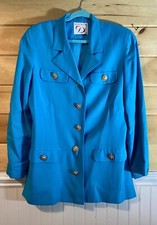 VTG Doncaster 12 Tropical Blue Linen Blend Skirt Suit With Silver Buttons