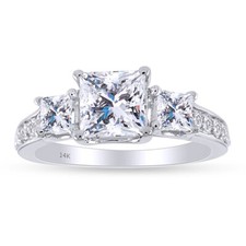 2 ct Princess Cut Engagement Ring Three-Stone Real Solid 14K White Gold 1035.96