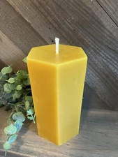 Pure Beeswax - large Hexagon Hex Pillar Candle (3"x6.5")