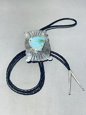 Outstanding Vintage Native American Navajo Royston Turquoise Signed Sterling Silver Bolo Outstanding Vintage Native American Navajo Royston Turquoise Signed Sterling Silver Bolo