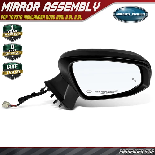 RH Power Mirror w/ Heated Puddle Lamp Side View for Toyota Highlander 2020 2021