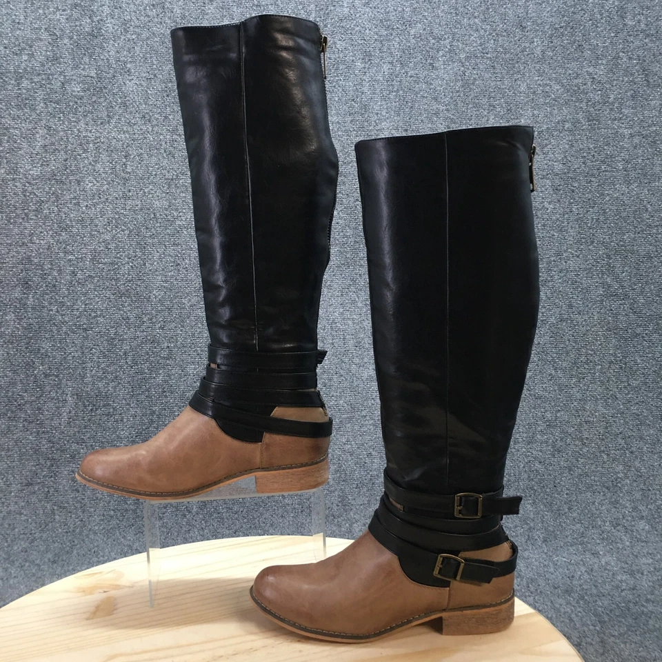 Olivia Miller Boots Womens 7.5 Tall Knee High Black Faux Leather Zip Cuban Heels - Image 2 of 4