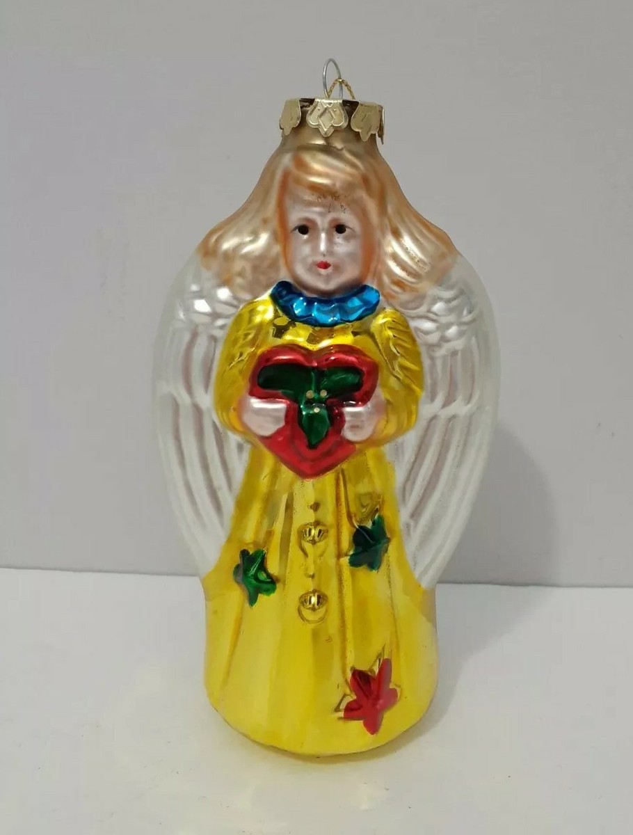 Vintage Angel Glass Ornament Yellow Christmas Decor | eBay