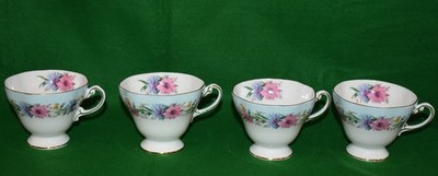 4 VINTAGE EB FOLEY TEACUPS/COFFEE - CORNFLOWER BLUE RIM - ENGLAND - BONE CHINA