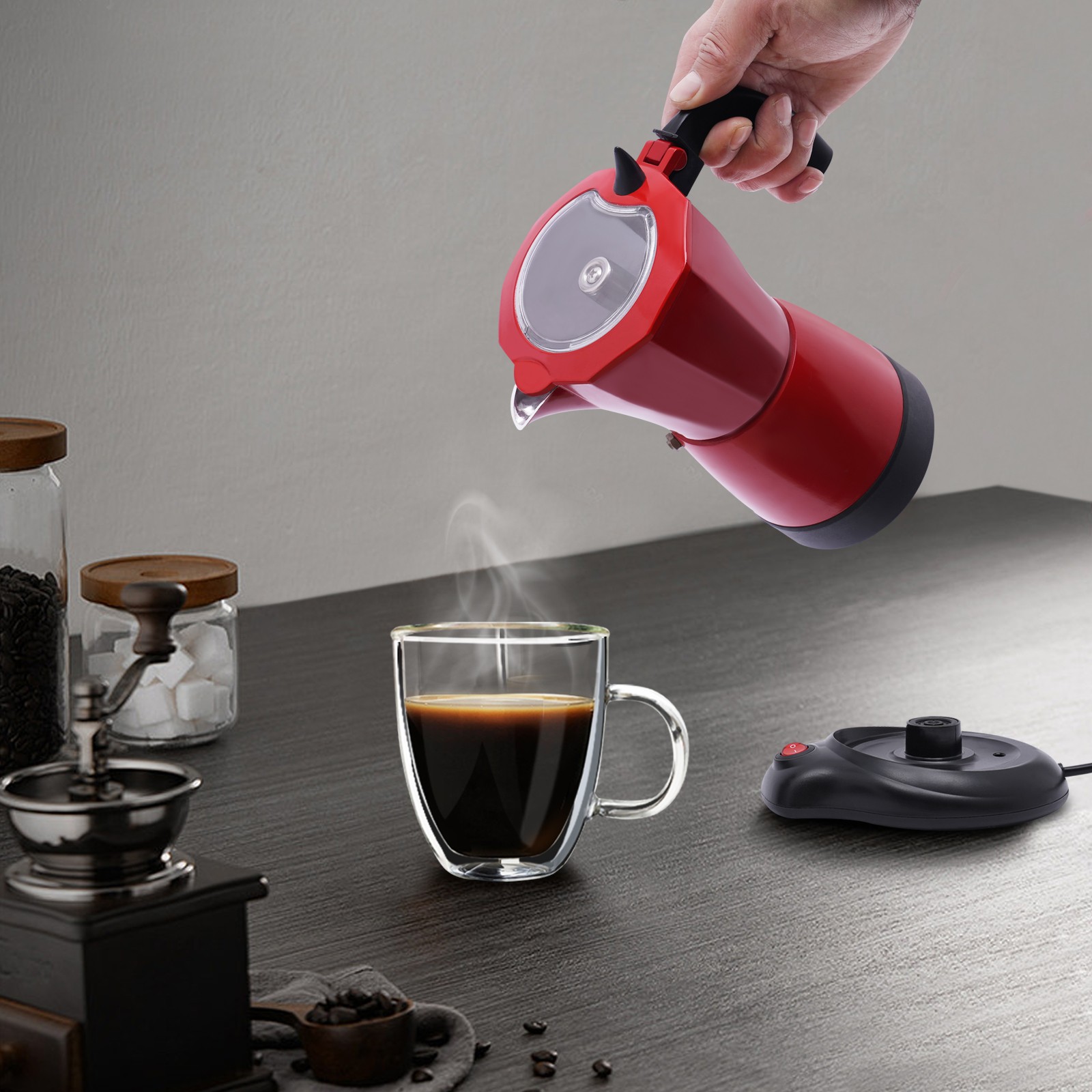 Macchina da Caffè Espresso Elettrica con Base, Caffettiera Espresso per 6 Tazze di Caffè