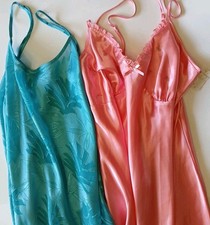 Lot Of 2 Silky Nightgown Intimate Sleepwear Lingerie-Pink  Turquoise Blue W-MD