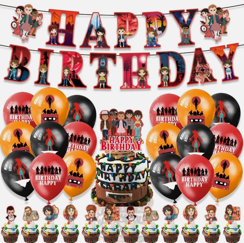 Balloon Stranger Things Decor Set Cake Topper Birthday Party New With Banner Kid