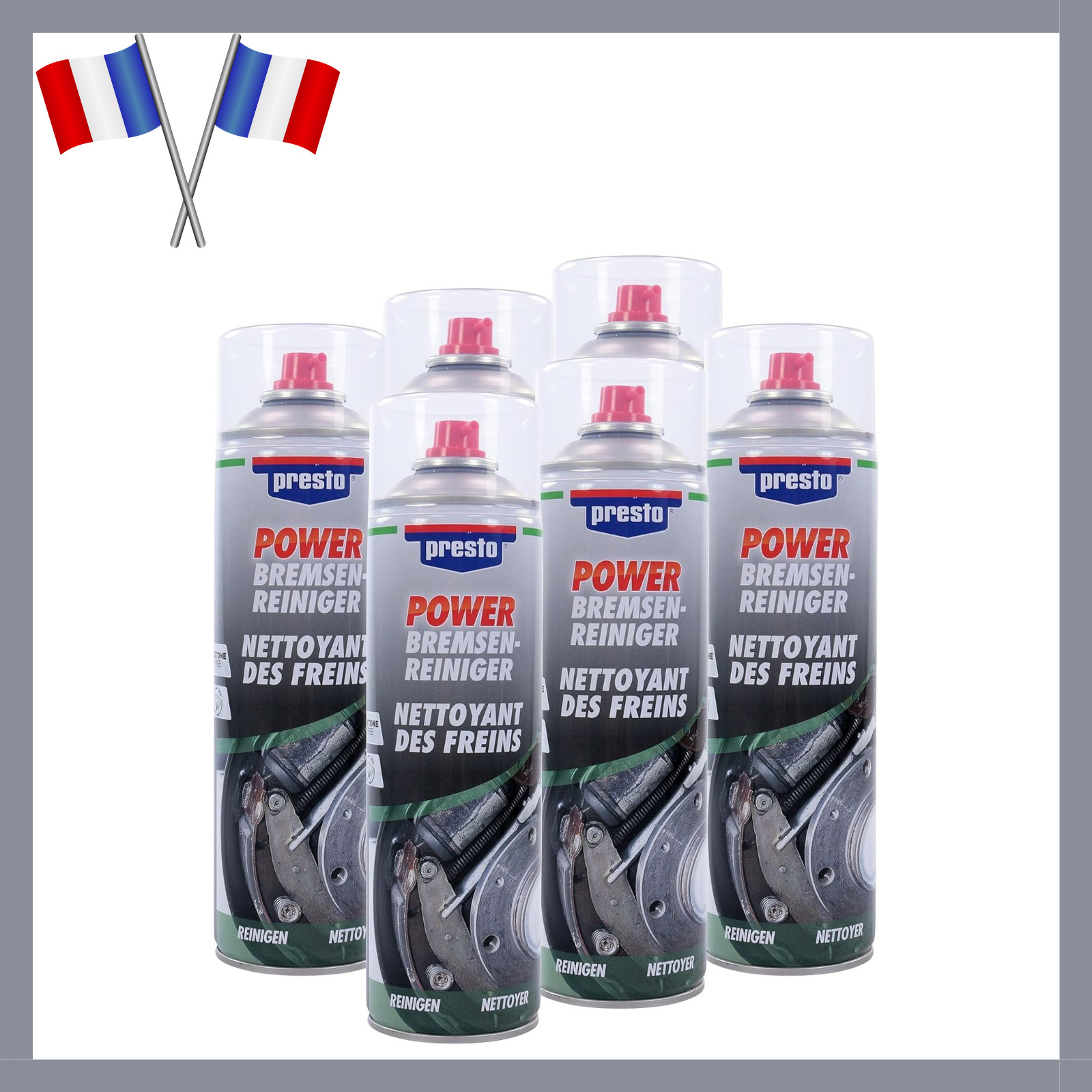 Nettoyant freins Presto Power 500ml lot de 6 sprays dégraissants pour disques et étriers