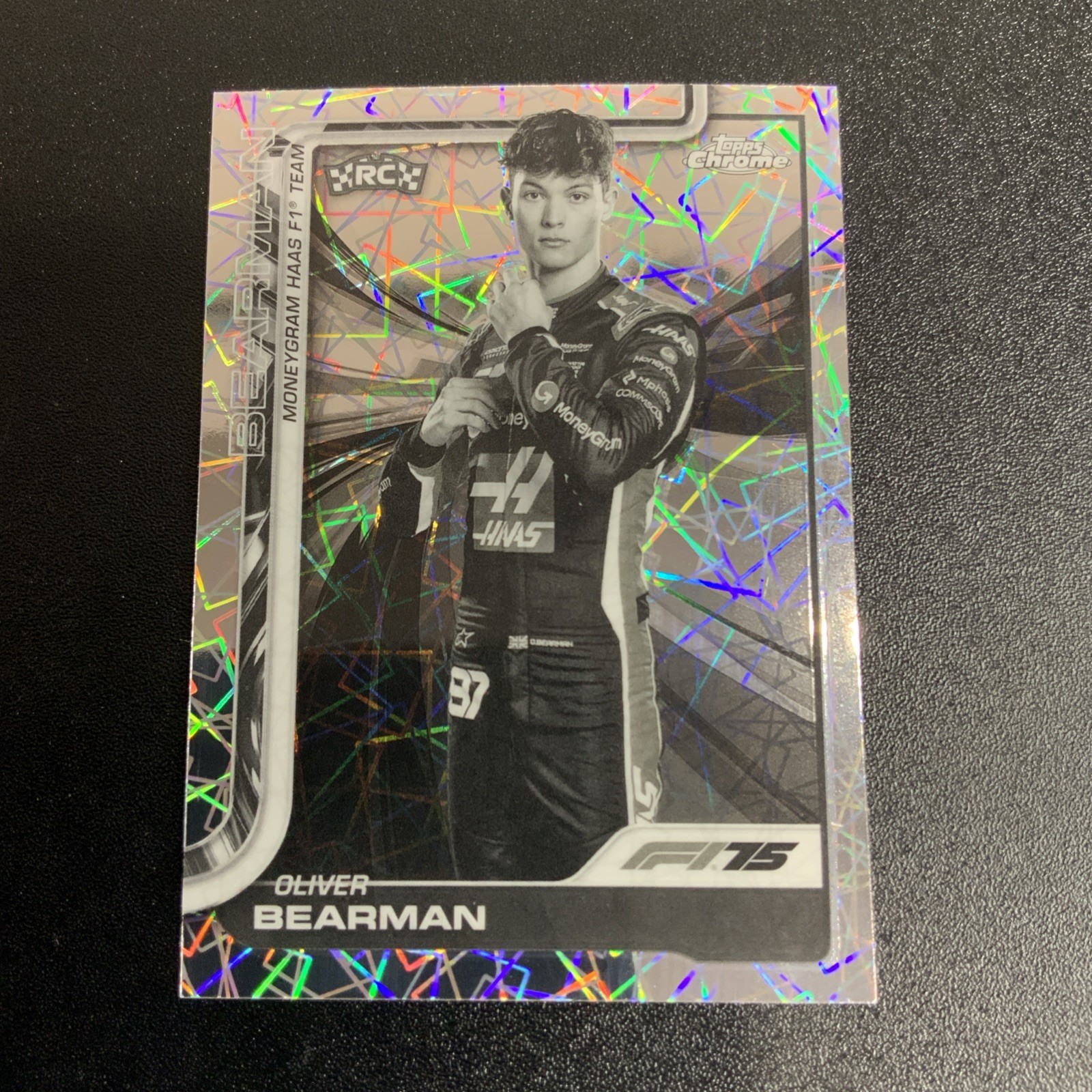 Oliver Bearman 2025 Topps Chrome F1 Black White Lazer Refractor Portrait #14 RC