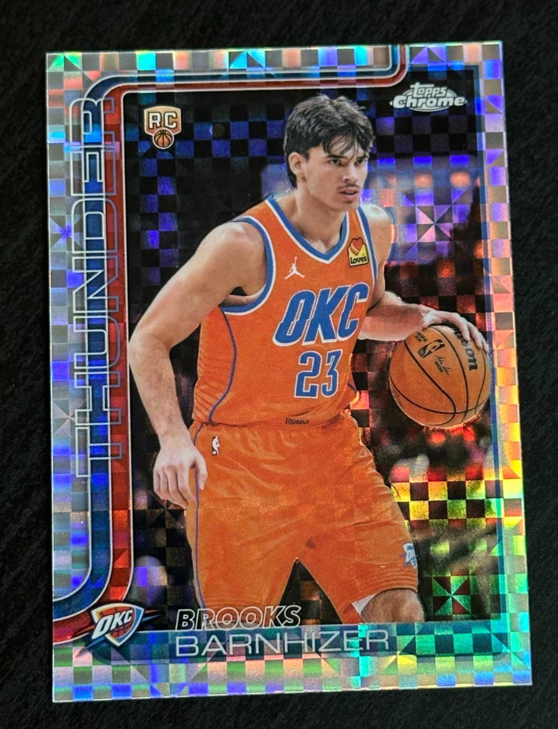2025-26 Topps Chrome Update Brooks Barnhizer Rookie Card X-Fractor OKC #195