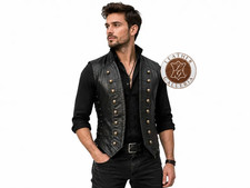Men s Black Leather Biker Sleeveless Motorcycle Vest