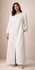 Vtg Eve Stillman Hostess Gown White Jacquard Robe L Embroidered Appliqu  Tassel