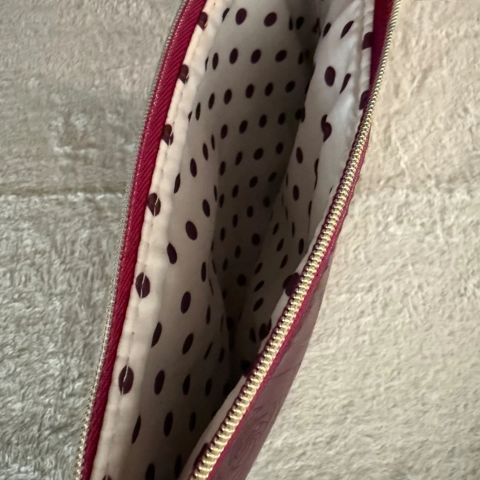 Sisley 玫瑰浮雕勃艮第化妆品化妆包袋全新圆点衬里 — 第 4/4 张图片