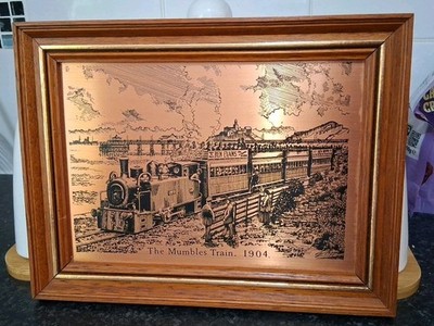 Gerahmte Coppercraft Kupferradierung THE MUMBLES TRAIN 1904 - SOUTH WALES BILD