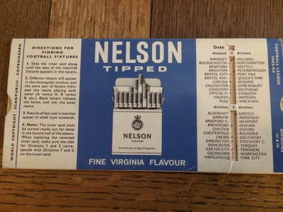 Vintage Nelson Cigarette Football Fixtures 1962/63 Sliding Date finder. Vintage.