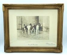REUBEN WARD BINKS PENCIL SIGNED ETCHING OF 2 WIRE FOX TERRIER DOGS, 1924 CHAMPS