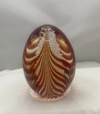 Glass Blown Murano Glass Paperweight Red Swirl stripes Bubble Inner Cone Flower