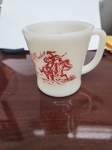 Vintage Original DAVY CROCKETT Fire King Oven Ware Flare Mug Milkglass 