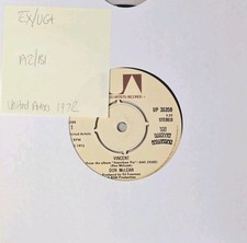 Don McLean Vincent Vinyl Record 7" EX/VG+ UP 35359 1972
