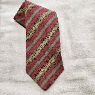 Mens Georgio Armani Cravatte Airbrushed Design Silk Neck Tie Red Brown Tan