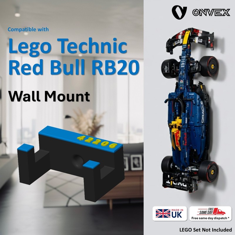 Wall mount LEGO Technic Red Bull Racing RB20 F1 Car 42206 Holder Hook Bracket