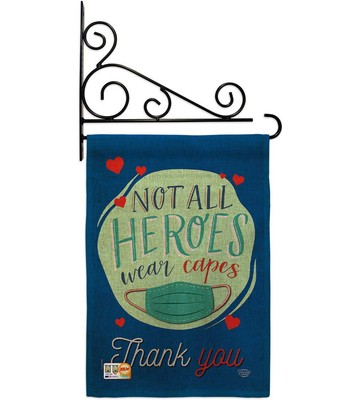 Thank You All Heroes Burlap Garden Flag - Set Wall Holder Expression Inspirat...