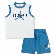 Jordan Boys Cadet Jersey Shorts Set White Blue Size 7 NWT