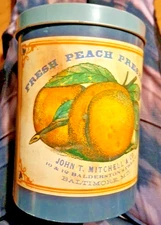 Collectible Vintage Tin "Fresh Peach Preserves" John T. Mitchell & Co Cheinco