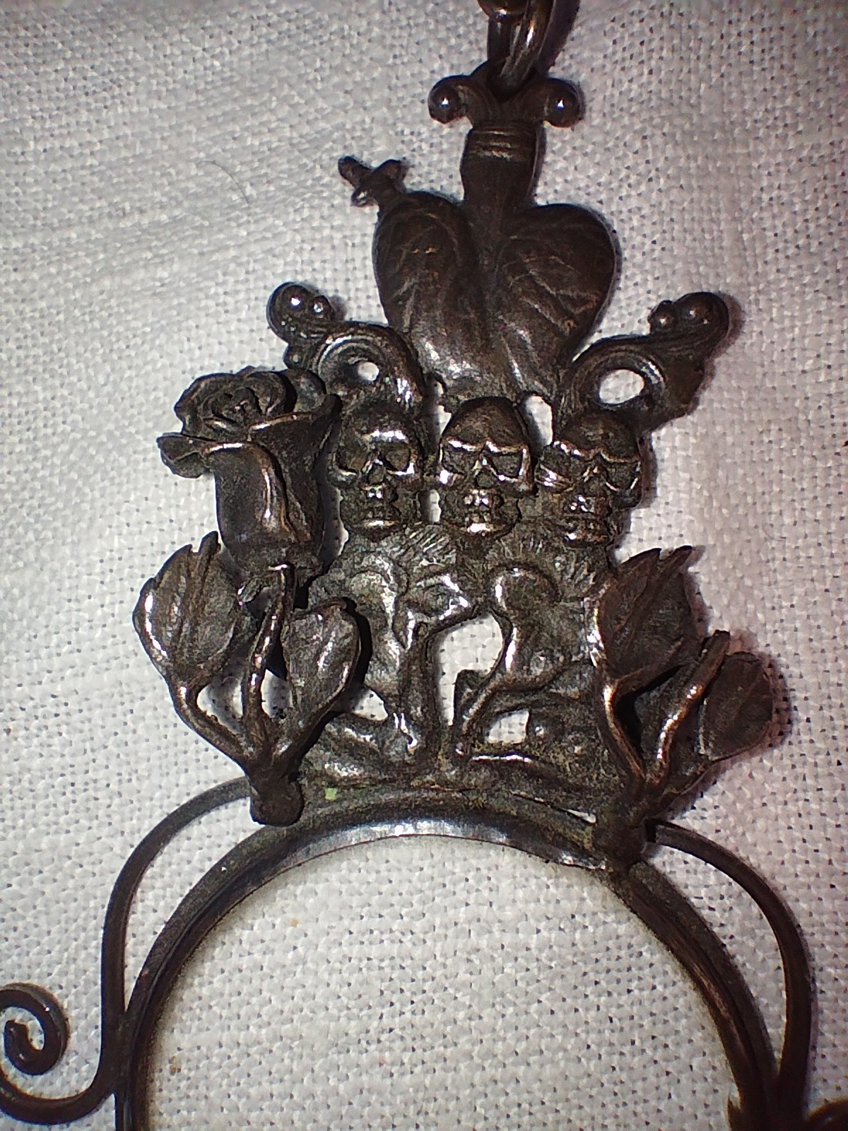 VINTAGE LORGNETTE PENDANT 39.6g of 925 STERLING SILVER  JEWELRY SKULLS ROSES GD