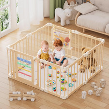 Wooden Baby Playpen 50  50 Inches, Foldable Playpen Fence with Cute Digital Blo