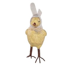 Estatuilla de pollito amarillo de Pascua vintage orejas de conejo cinta arco rústico decoración de primavera